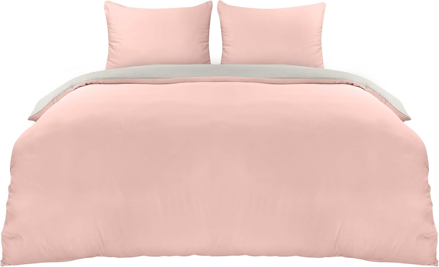 Utopia Bedding Bettwäsche 220x240 Set - Mikrofaser Bettbezug 240x220 cm + 2 Kissenbezüge 65x65 cm - Grau/Rosa Bild 1