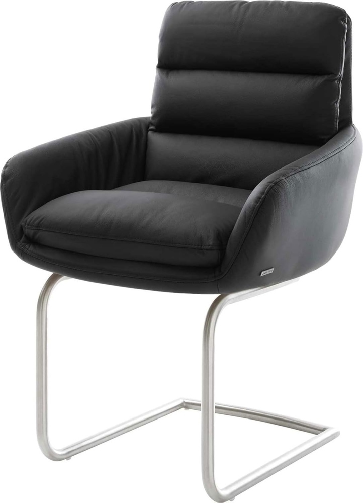 Freischwinger Abelia-Flex mit Armlehnen Echt-Leder Schwarz Freischwinger rund Edelstahl Bild 1