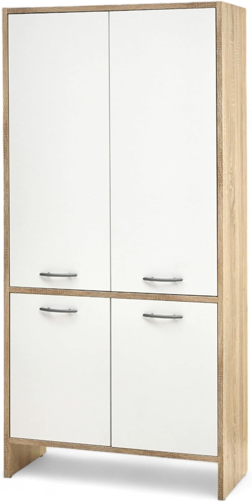 Stella Trading Boom Badezimmer Kommode in Weiß/Sonoma Eiche Optik - Badezimmerschrank Bad Schrank mit viel Stauraum - 65 x 135 x 28 cm (B/H/T) Bild 1