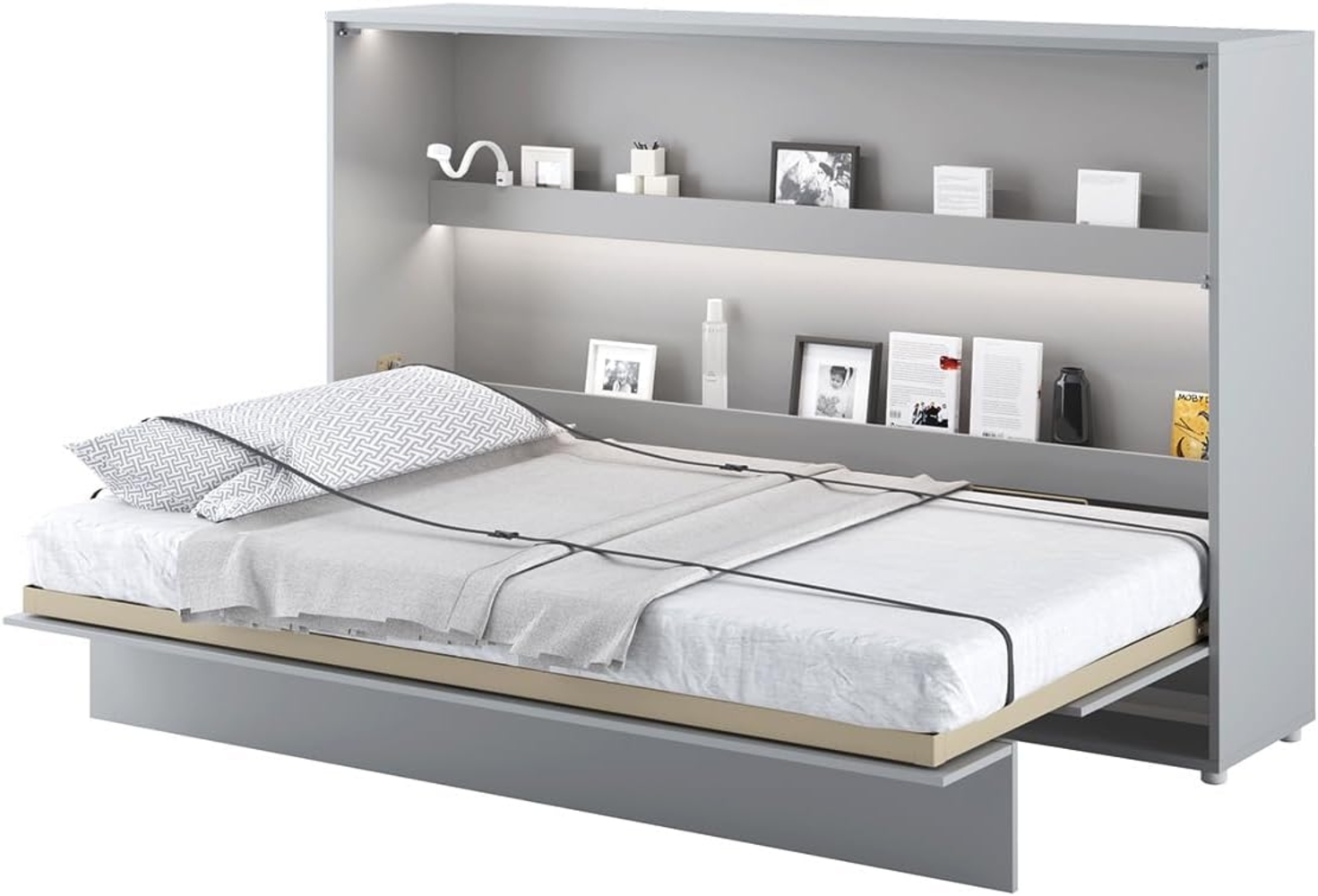 MEBLINI Schrankbett Bed Concept - BC-05 - 120x200cm Horizontal - Grau Matt - Wandbett mit Lattenrost - Klappbett mit Schrank - Wandklappbett - Murphy Bed - Bettschrank Bild 1