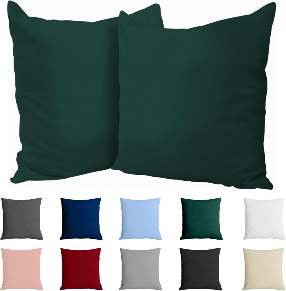 Kissenbezug 40x40 Baumwolle Renforcé (2er-Set) - Grün - Dicht gewebt mit 57 Fäden/cm² - 40x40 cm Kissenbezug - Oeko Tex Zertifiziert - Dreamzie Bild 1