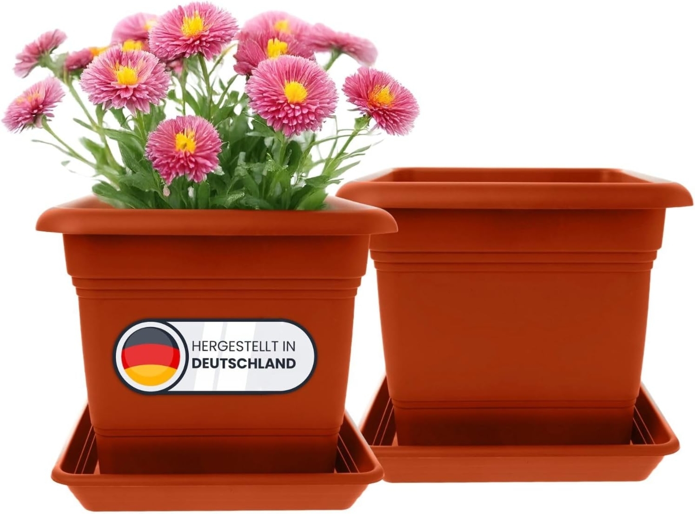 Centi Pflanzkübel Blumentopf Gross XXL, Pflanzkübel Groß Außen mit Untersetzer (Set, 2 St, eckick 48x48 cm, Made in DE), Pflanzentopf Kunststoff Terracotta, Pflanzkübel Bild 1