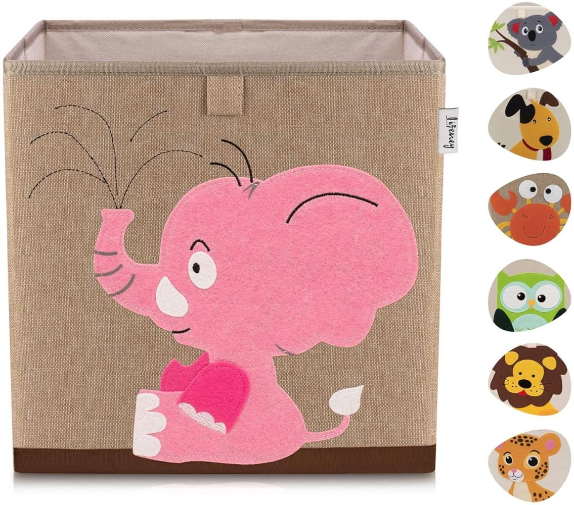 Lifeney Aufbewahrungsbox mit Elefant Motiv I Spielzeugbox mit Tiermotiv passend für Würfelregale I Ordnungsbox für das Kinderzimmer I Aufbewahrungskorb Kinder Bild 1