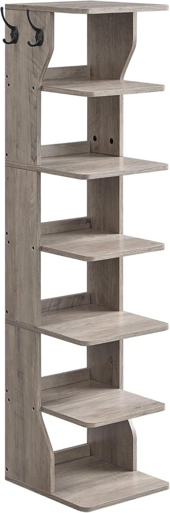VASAGLE Schuhregal schmal, Standregal mit 7 Ebenen, platzsparend, für Eingangsbereich, Ecke, Schuhablage, Greige meliert LBS200L01 Bild 1