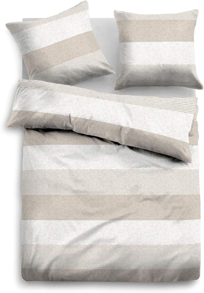Tom Tailor Melange-Flanell Bettwäsche "STREIFEN QUER" TAUPE 155x220 cm Bild 1