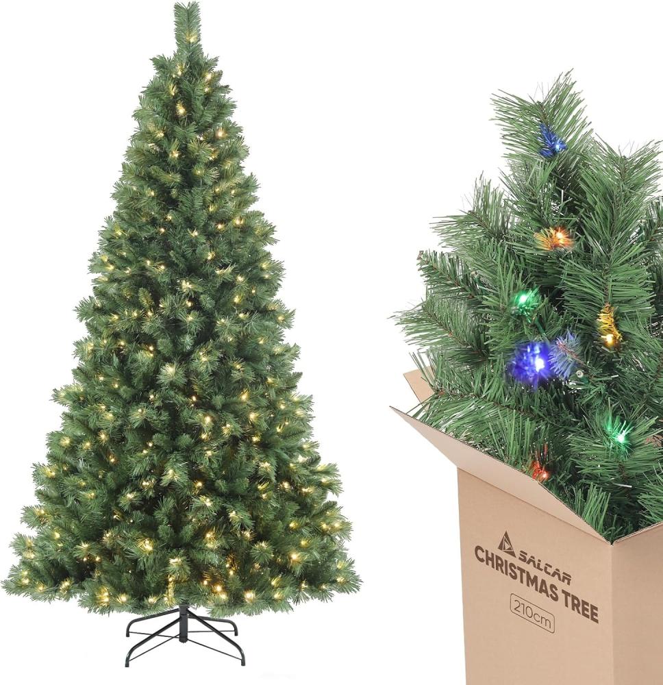 Salcar Künstlicher Weihnachtsbaum Künstlicher Weihnachtsbaum mit Beleuchtung Bunt und Warmweiß LED, 210cm mit 868 Spitzen und 380 LEDs Bild 1