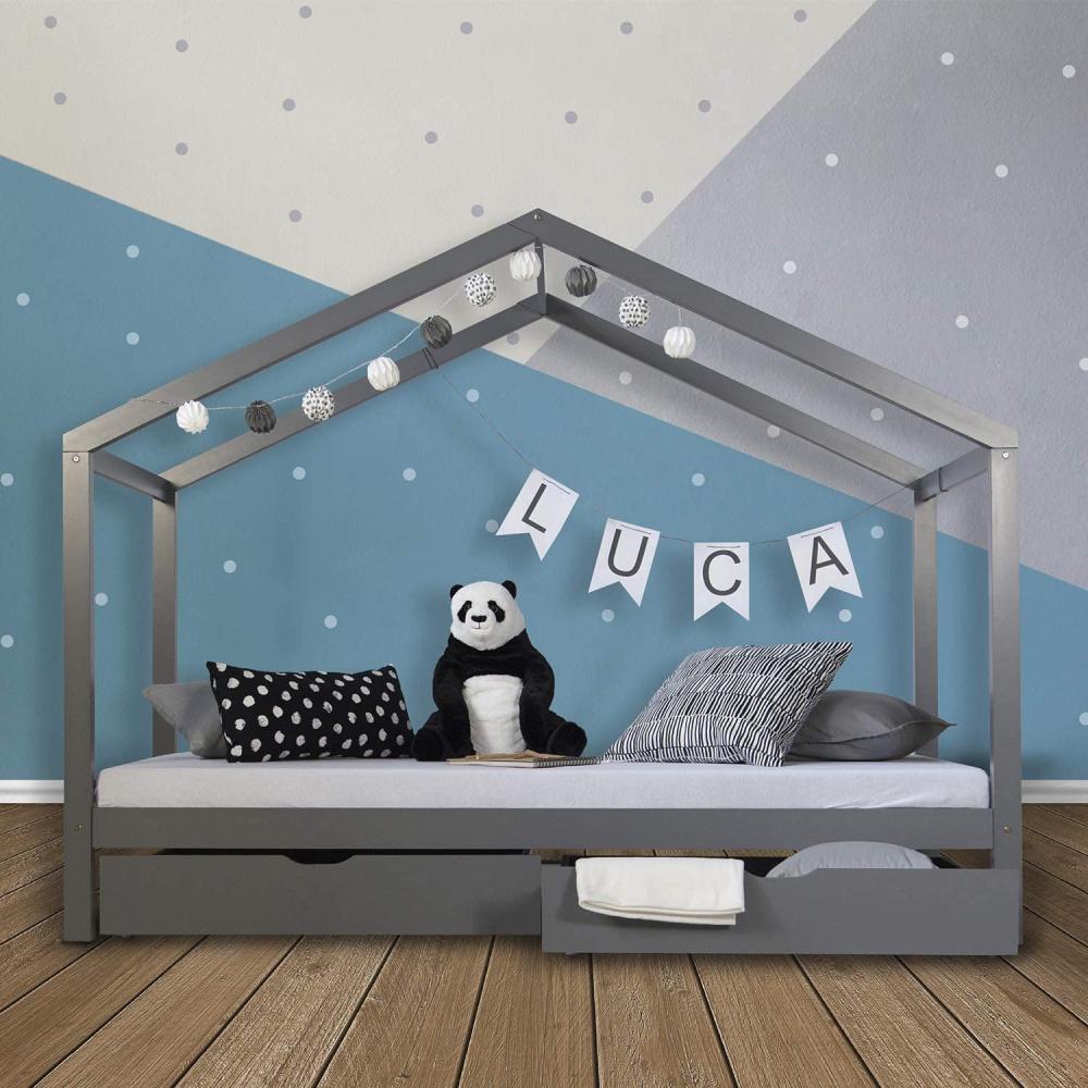 Kinderbett Hausbett 90x200 Kinderhaus Spielbett Holzbett Grau Bettkasten Bild 1