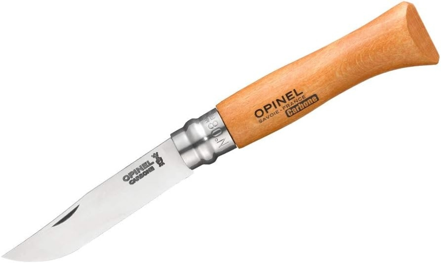 Opinel Messer No 08 Carbon Griff Buche 8,5cm lange Carbonstahlklinge, silber/natur Bild 1