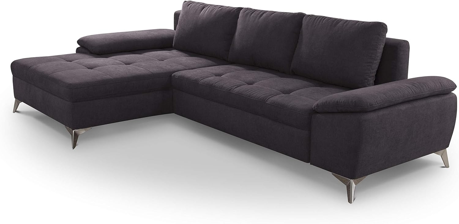 CAVADORE Ecksofa Lina / Moderne Eckcouch mit Longchair und Steppung im Sitz / 270 x 85 x 163 / Flachgewebe: Dunkelgrau Bild 1