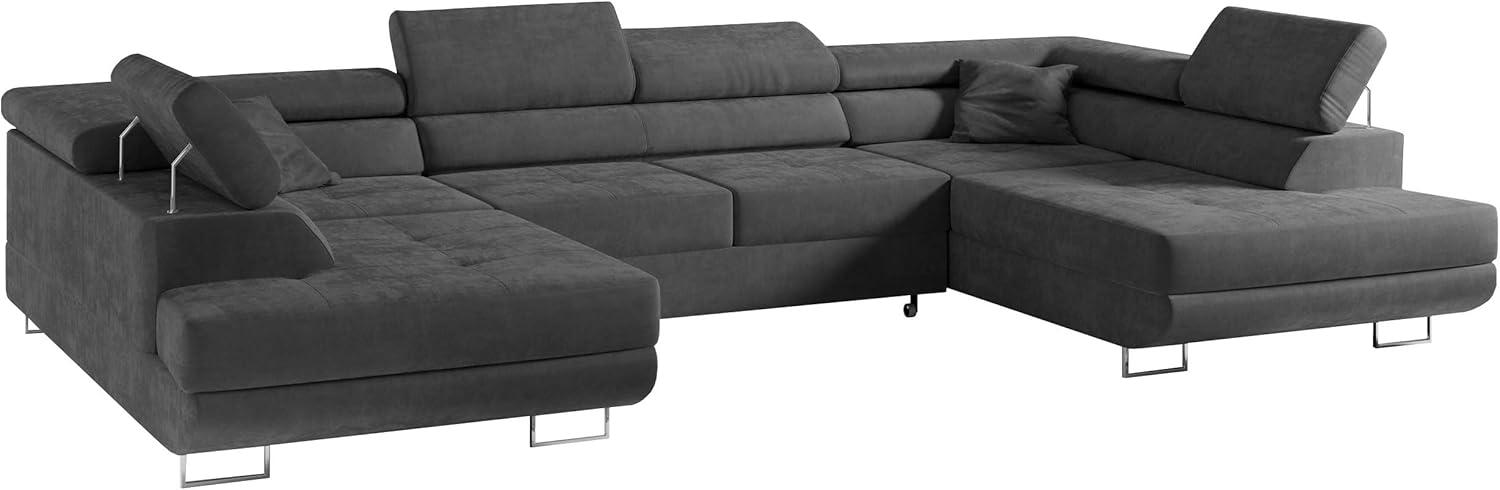 Ecksofa, Wohnzimmer U Couch, Polstersofa mit Bettkasten - GUSTAW-U - Dunkelgrau Velours Bild 1