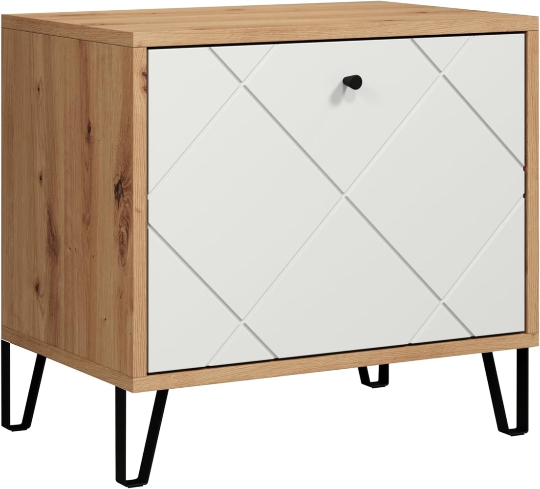 trendteam smart living - Touch - Sitzbank - Eiche/Weiß - Garderobenbank mit Platz für 4 Schuhpaare - Moderne Metallfüße - (BxHxT) 63 x 56 x 40 cm - Klappe mit Soft-Close Funktion - Rautenoptik Bild 1