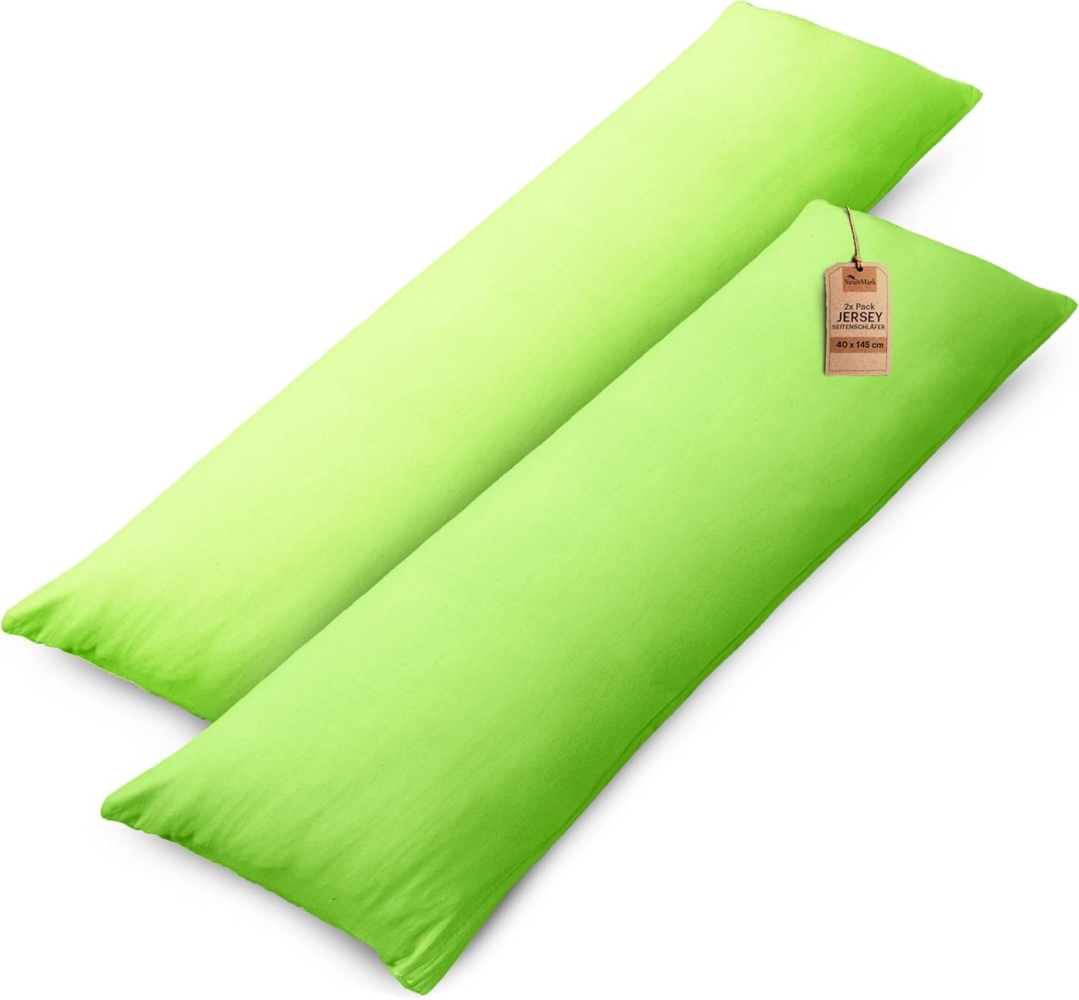 NatureMark 2er Pack Jersey Kissenbezug Kissenhülle Kissenbezüge Seitenschläferkissen Nackenkissen viele Größen und Farben ÖKO-TEX (40x145 cm (Seitenschläfer/Stillkissenbezug), Apfel grün) Bild 1