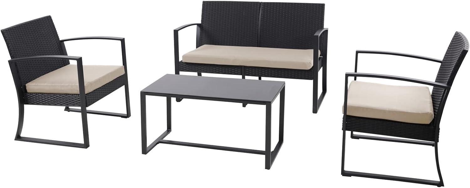 SVITA LOIS XL Polyrattan Sitzgruppe Gartenmöbelset Garnitur Tisch Sessel schwarz Bild 1