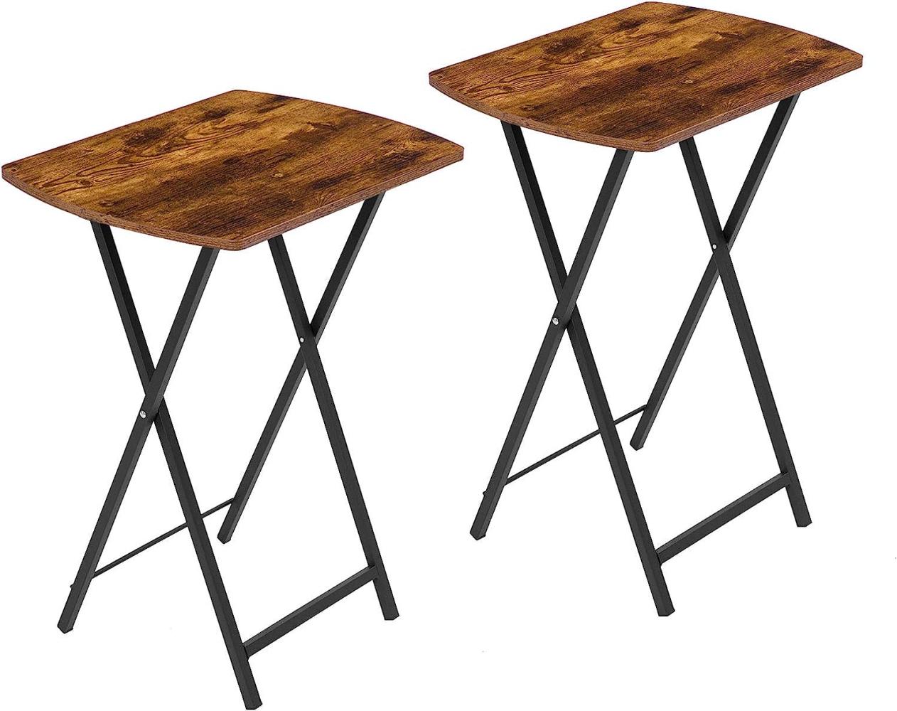 HOOBRO Beistelltisch Klappbar, Kleiner Tabletttisch, Sofatisch 2er Set, Serviertisch Snack Tisch Industriestil, Kaffeetisch TV Tray für kleinen Raum, einfach montierbar, Dunkelbraun EBF17BZP201 Bild 1