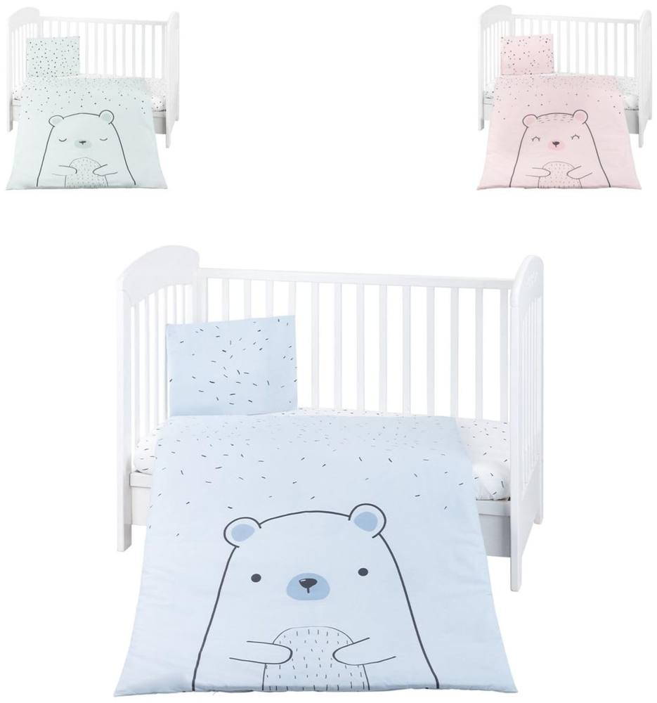 Kikkaboo Kinderbettwäsche Bär 3-teilig Decke 135x95 cm Kissen 45x35 cm Laken blau Bild 1