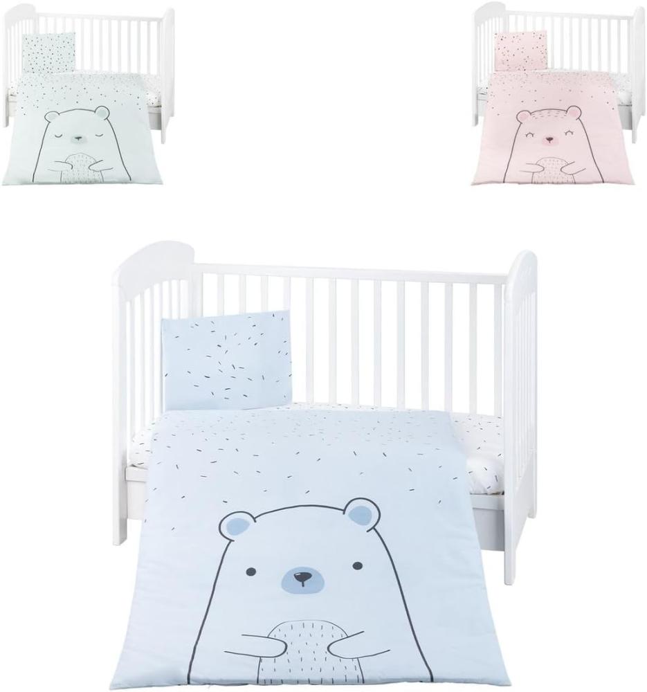 Kikkaboo Kinderbettwäsche Bär 3-teilig Decke 135 x 95 cm Kissen 45 x 35 cm Laken blau Bild 1