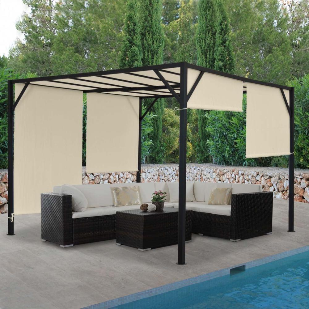 Pergola Baia, Garten Pavillon Terrassenüberdachung, stabiles 6cm-Stahl-Gestell + Schiebedach ~ 3x3m Bild 1