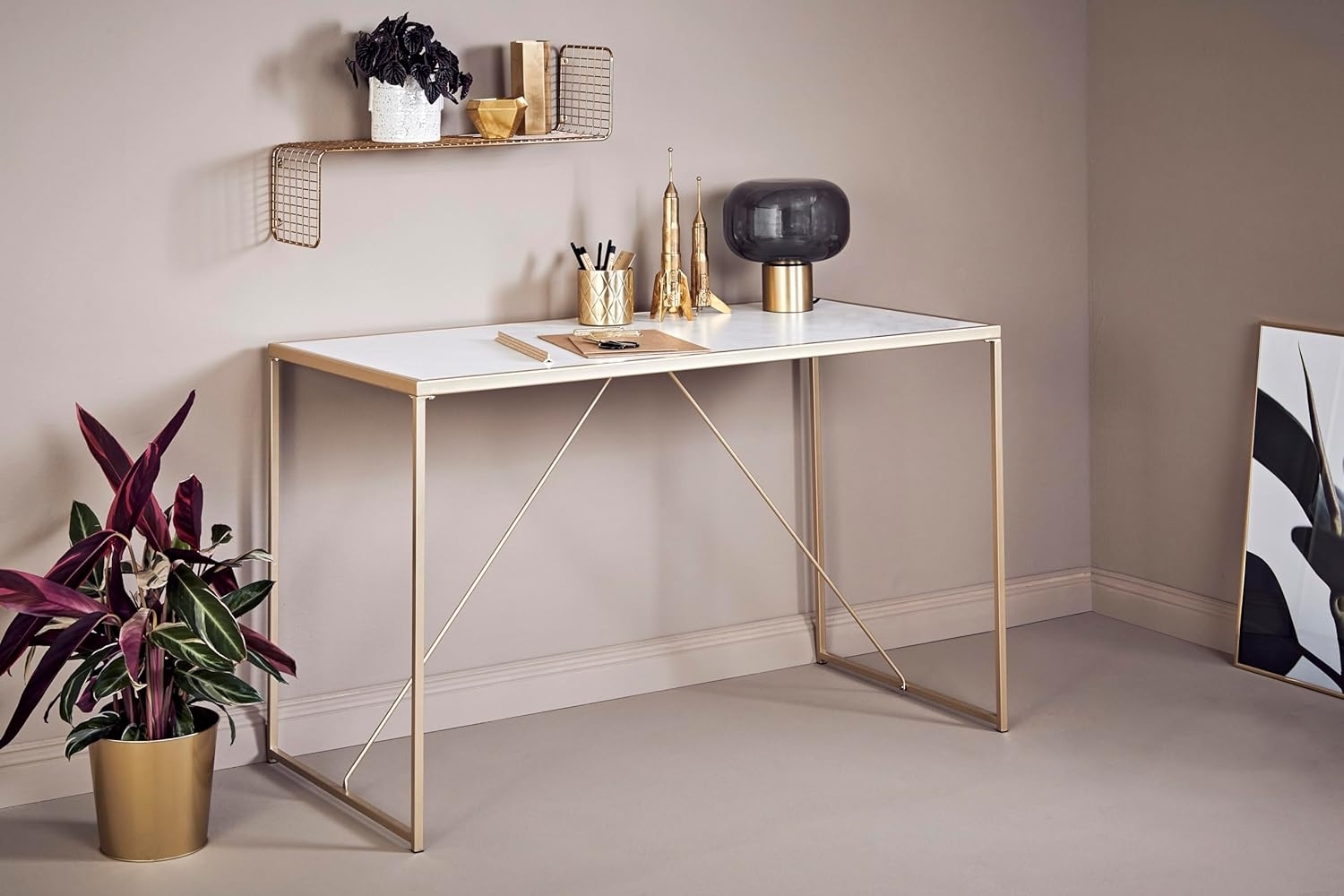 Jahnke Glam Desk Gold/MARMOR WS Schreibtisch, Metal, One Size Bild 1