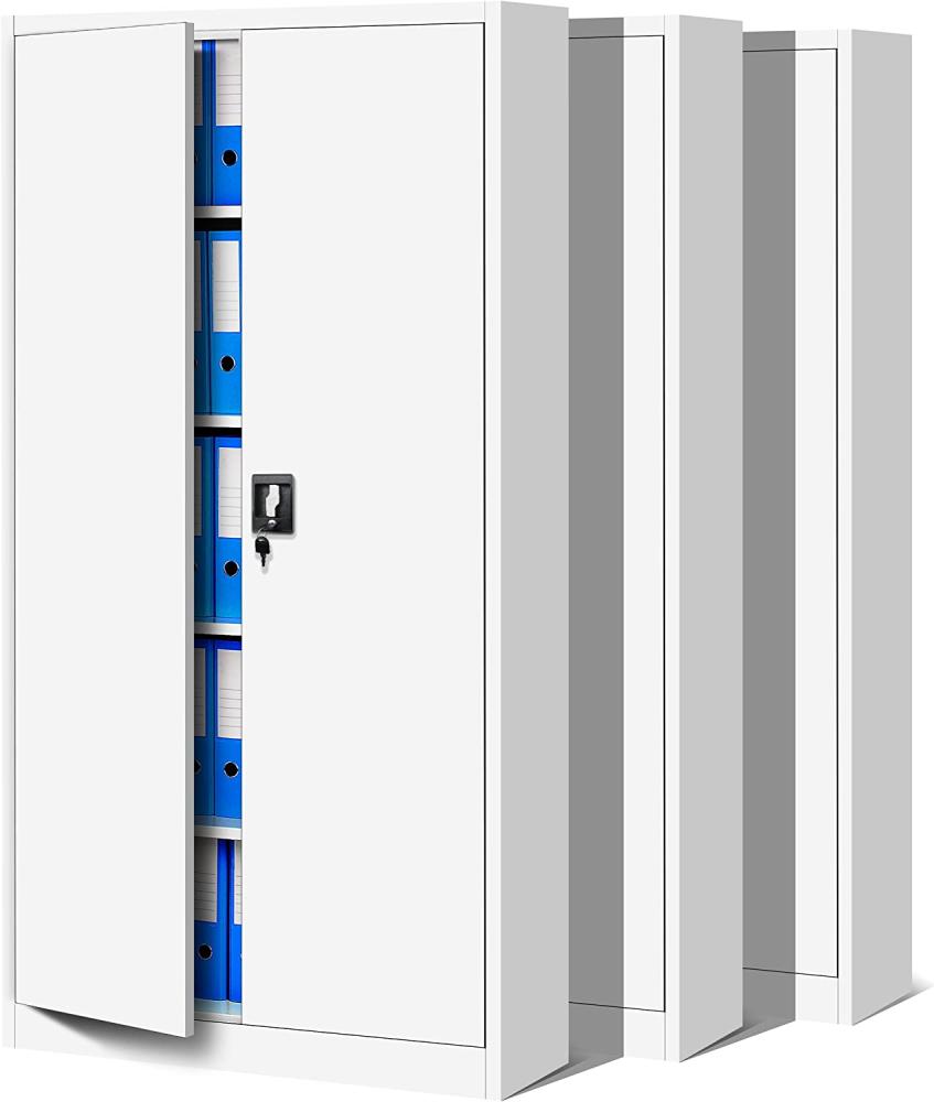 3er Set Aktenschrank C001H Büroschrank Metallschrank Stahlschrank Werkzeugschrank Stahlblech Pulverbeschichtet Flügeltürschrank Abschließbar 195 cm x 90 cm x 40 cm (weiß/weiß) Bild 1