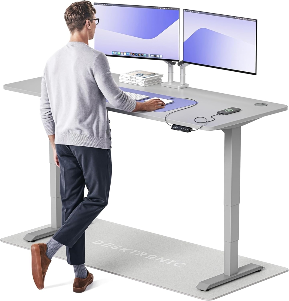 Höhenverstellbarer Schreibtisch - Höhenverstellbar Elektrisch mit Flüsterleisem Dual-Motor & Touchscreen - Hohe Tragfähigkeit - Stehtisch von Desktronic, Grau + Grau, 180x80 cm Bild 1