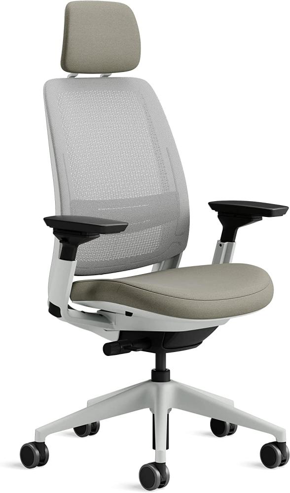 Steelcase Series 2 Bürostuhl mit Netzrücken in Möwengrau und Sitzbezug in Trüffel mit Kopfstütze, 72 x 64 x 101cm Bild 1