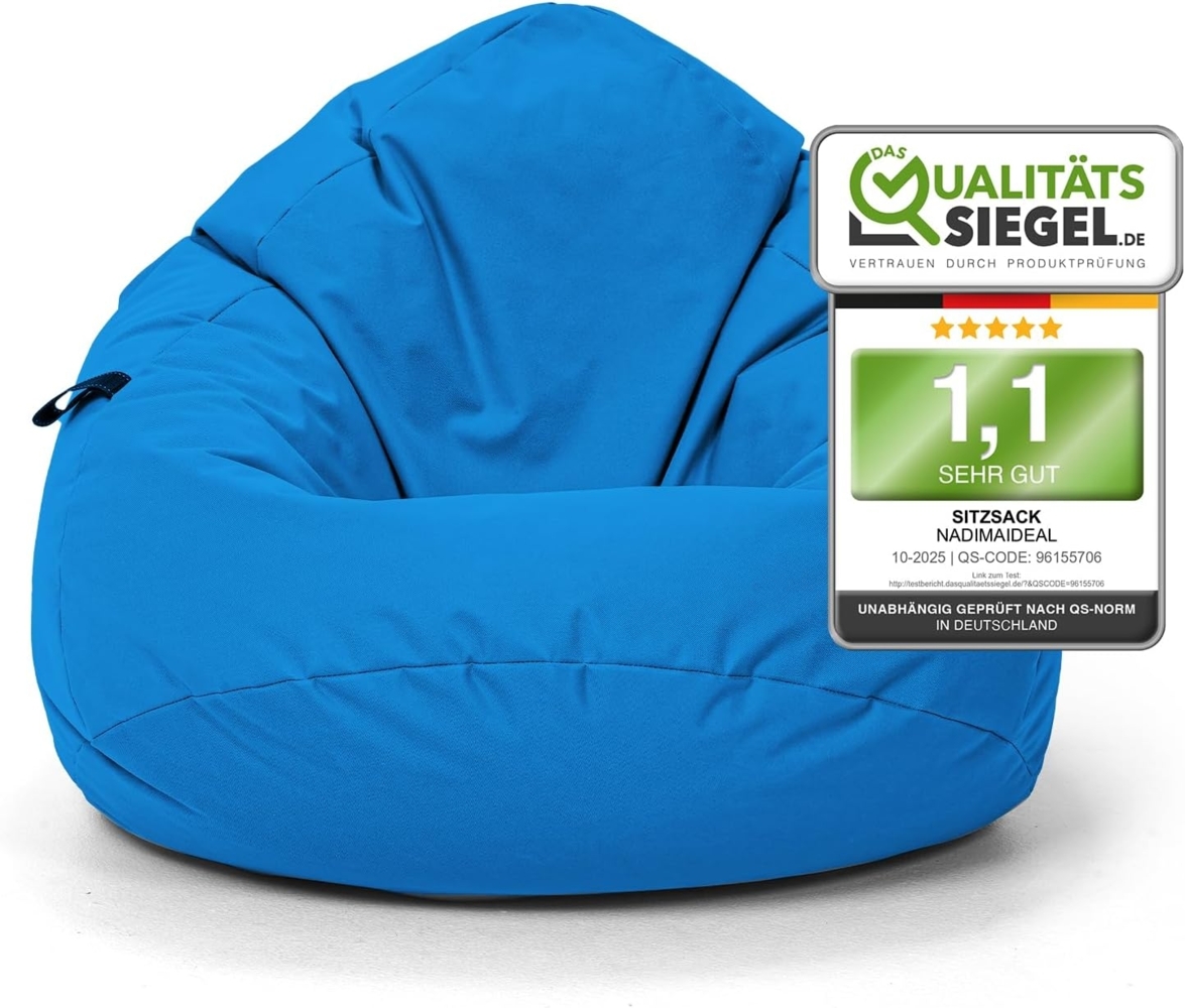 Nadimaideal Sitzsack Tropfenform Kastanie | Bodenkissen für Kinder & Erwachsene | Indoor & Outdoor | Gaming Sitzsack - Sitzkissen - Beanbag | Füllung EPS Perlen (Hellblau, XXL-Durchmesser 88 cm) Bild 1