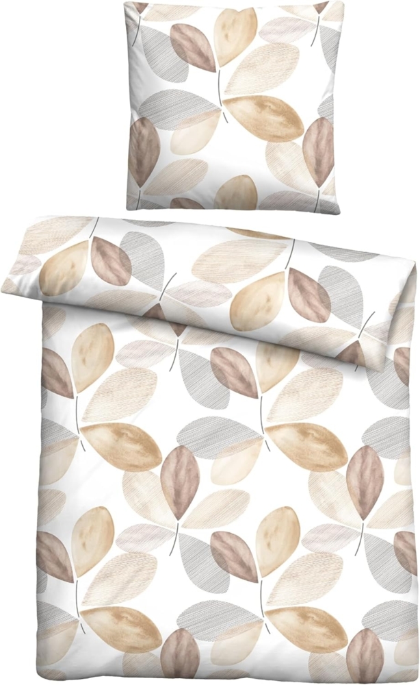 Traumhaft schlafen - Castell - Markenbettwäsche Thermo-Fleece Bettwäsche 0360745 BLÄTTER, kitt, 1x 155x220 cm + 1x 80x80 cm Bild 1