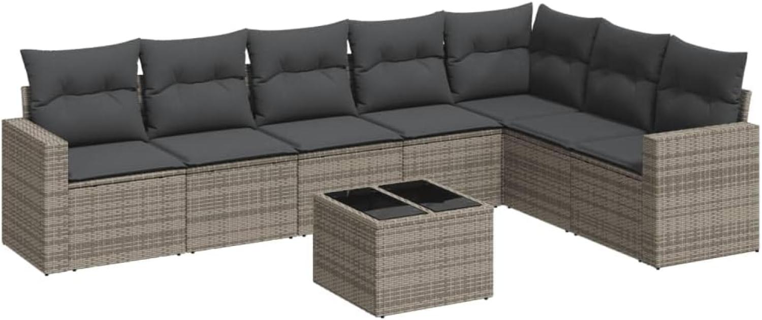 vidaXL 8-tlg. Garten-Sofagarnitur mit Kissen Grau Poly Rattan 3219050 Bild 1