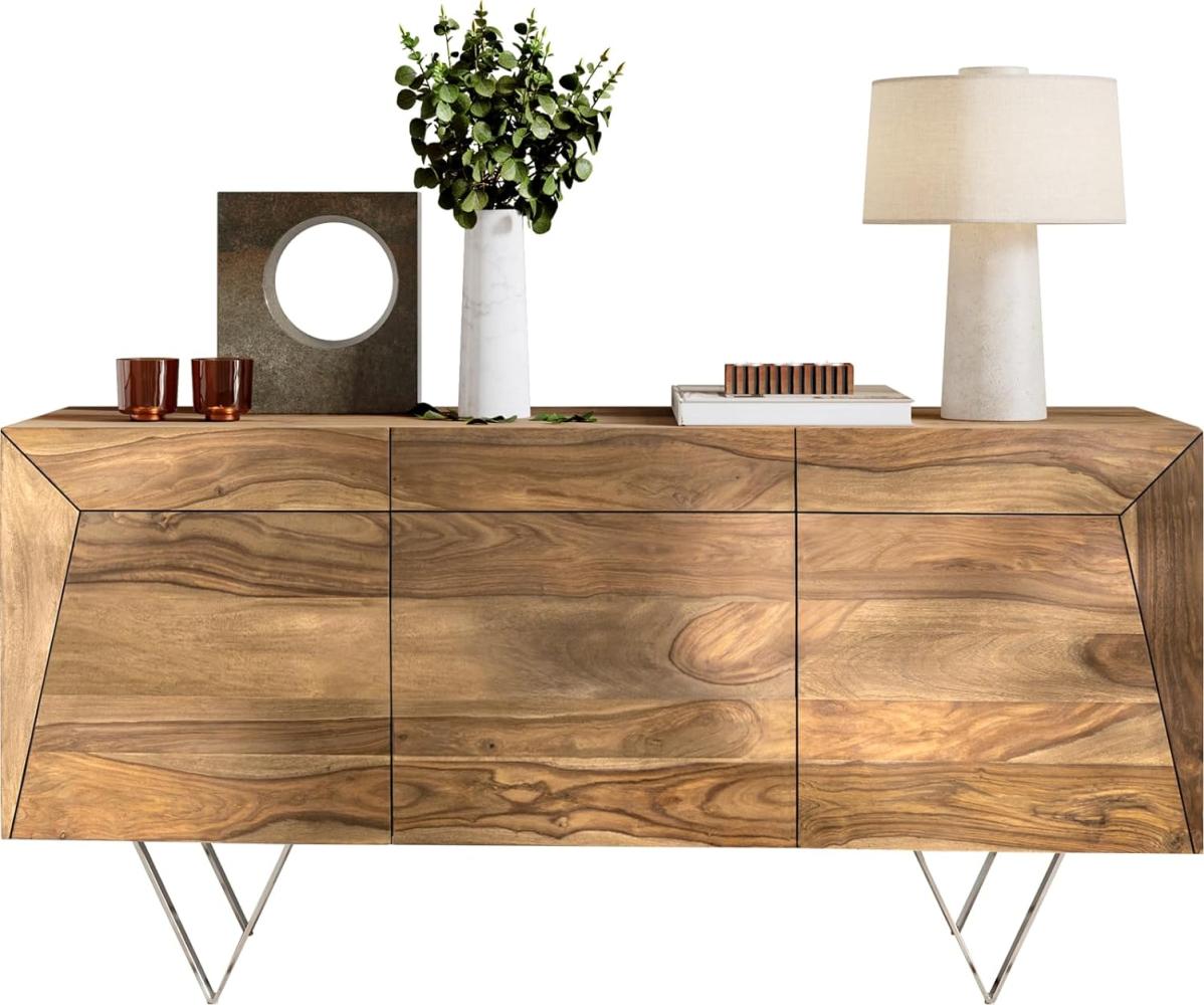 Design-Sideboard Wyatt 150 cm Sheesham Natur 3D Optik oben Edelstahl Fuß 20 cm Bild 1