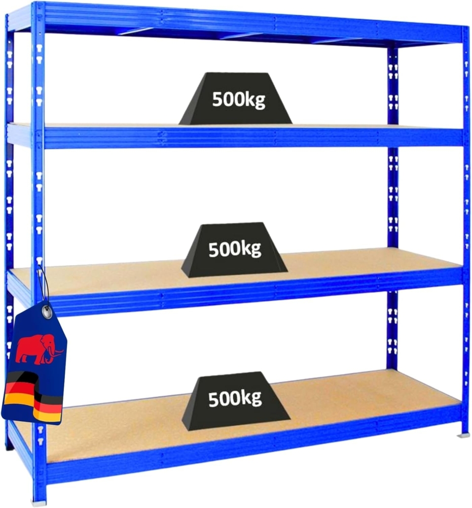 PROREGAL Profi Schwerlastregal Rhino EXTRA BREIT blau HxBxT 180 x 200 x 60 cm Fachlast 500kg 4X Spanplatten-Ebenen 8mm Garagenregal, Lagerregal, Steckregal, Weitspannregal Bild 1