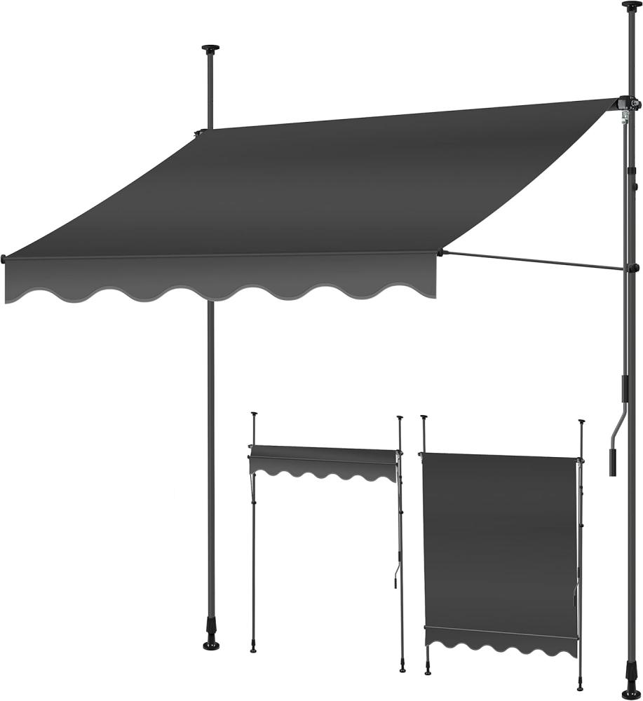 KESSER® Klemmmarkise mit Handkurbel Balkon, Balkonmarkise ohne Bohren, UV-beständig höhenverstellbar wasserabweisend , Sonnenschutz, Terrassenüberdachung , einfache Montage Anthrazit, 300cm Bild 1