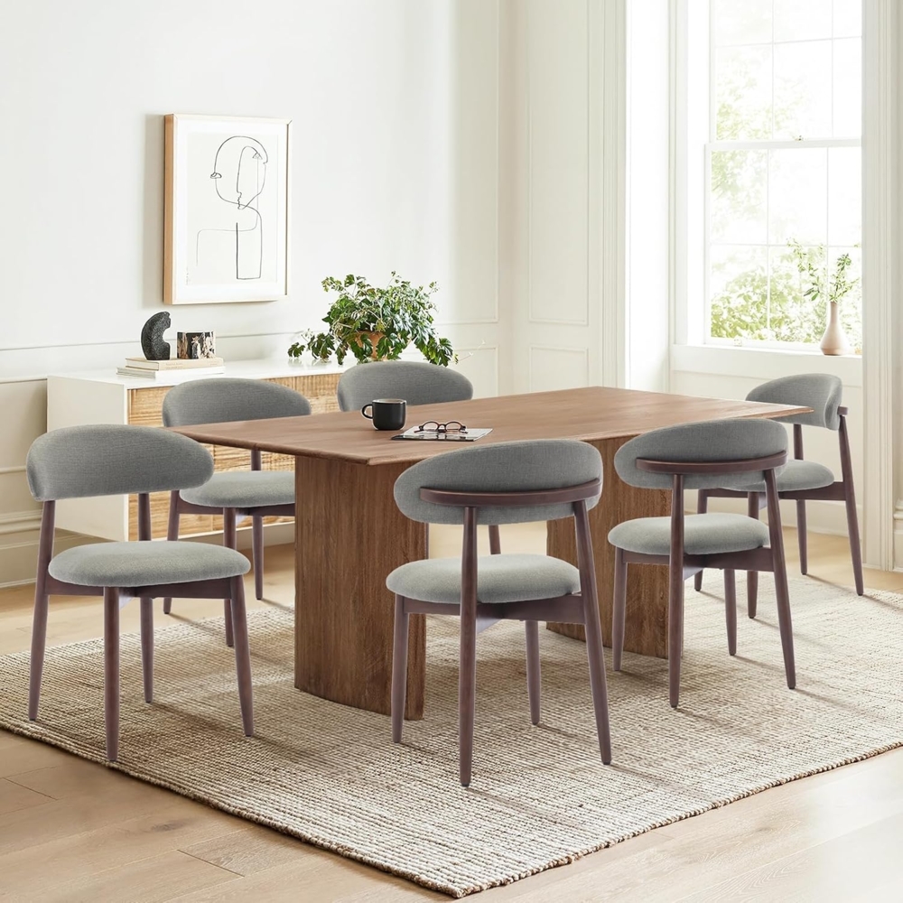 COLAMY Küchenstuhl Esszimmerstühle 6er Set, Moderne Polsterstuhl Essstühle mit Fester Rückenlehne, Stoff Esszimmerstühl mit Holzbein für Esszimmer, Küche, Restaurant, Grün Bild 1