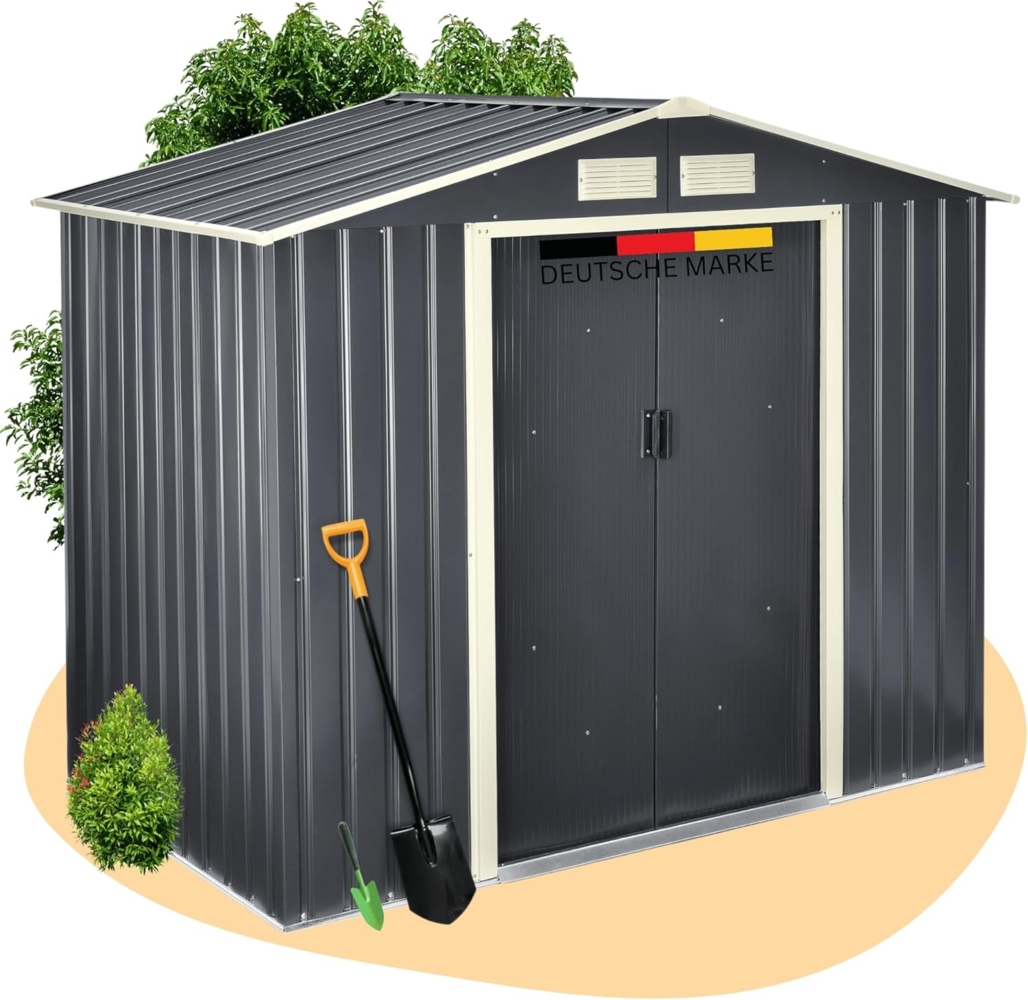 DELUKE® Gerätehaus Metall FYNN - 213x127x185cm Pultdach Stahlblech Geräteschuppen mit Schiebetür & Luftschlitze Gartenhaus Abschließbar Anthrazit Bild 1