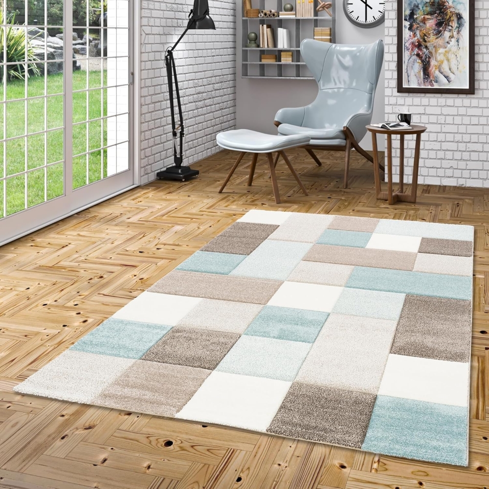 Pergamon Designteppich Designer Teppich Maui Pastell Blau Beige Karo, Rechteckig, Höhe: 13 mm Bild 1