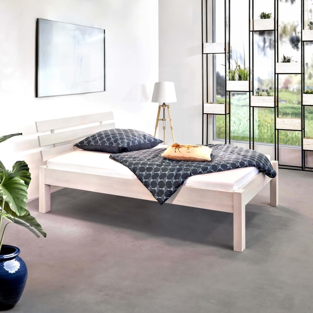 Bubema Quattro - Doppelbett aus massiver Buche in Komforthöhe, Größe: 180 x 200 cm, Farbe: weiß lasiert Bild 1