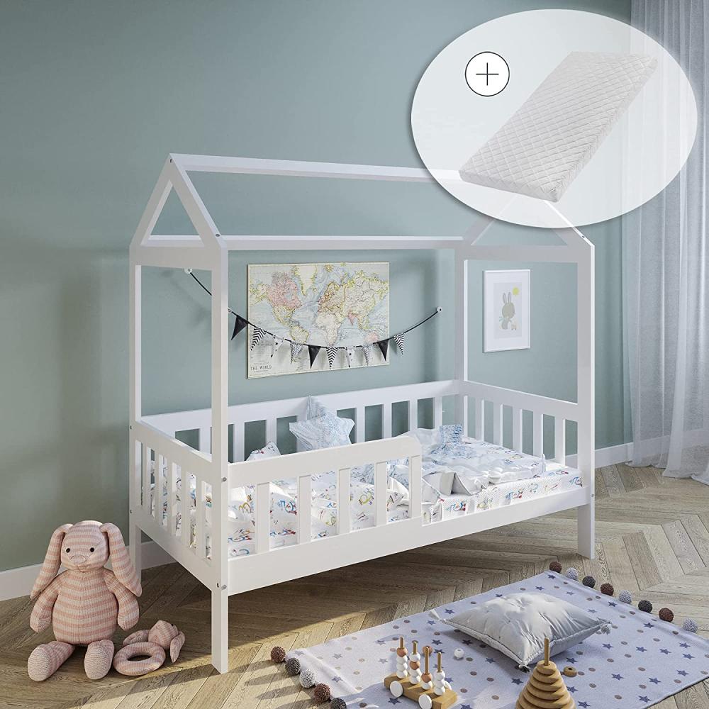 Hausbett Kinderbett Jugendbett 90x200 mit Matratze Rausfallschutz & Lattenrost wei 200x90 fr Mdchen und Jungen Bild 1