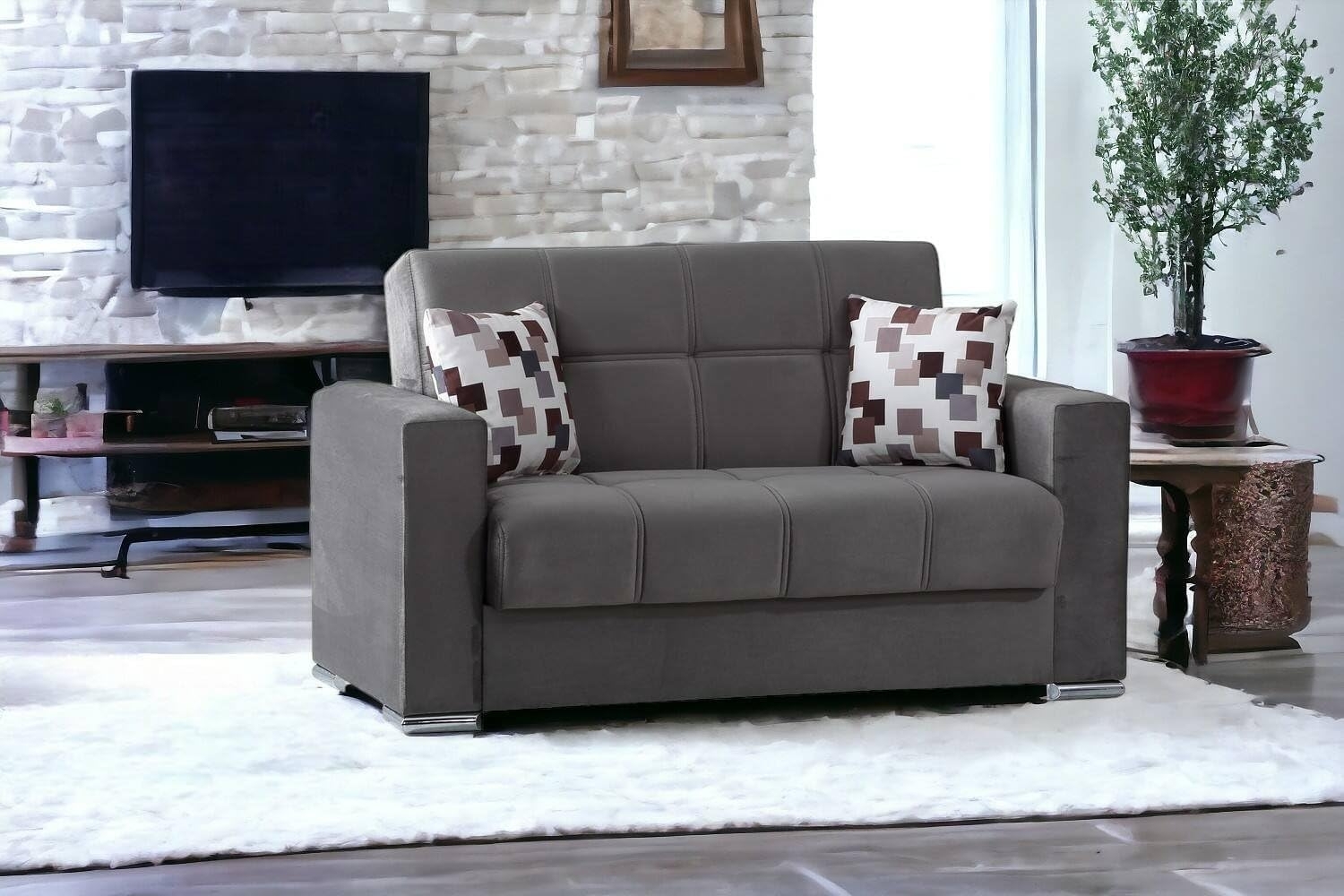 Dmora Schlafsofa 2-Sitzer Manuel 160x85 cm Grau mit Stauraum Bild 1