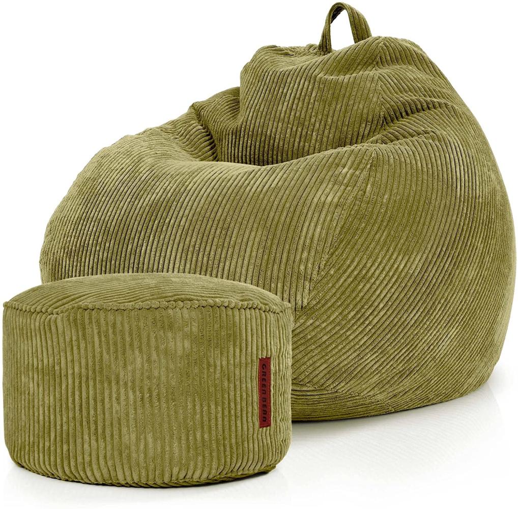 Green Bean© 2er Set Indoor XXL Sitzsack + Pouf "Scoop+Cord" mit EPS-Perlen Füllung - Fußhocker Hocker Sitzkissen Lounge Chair - Grün Bild 1