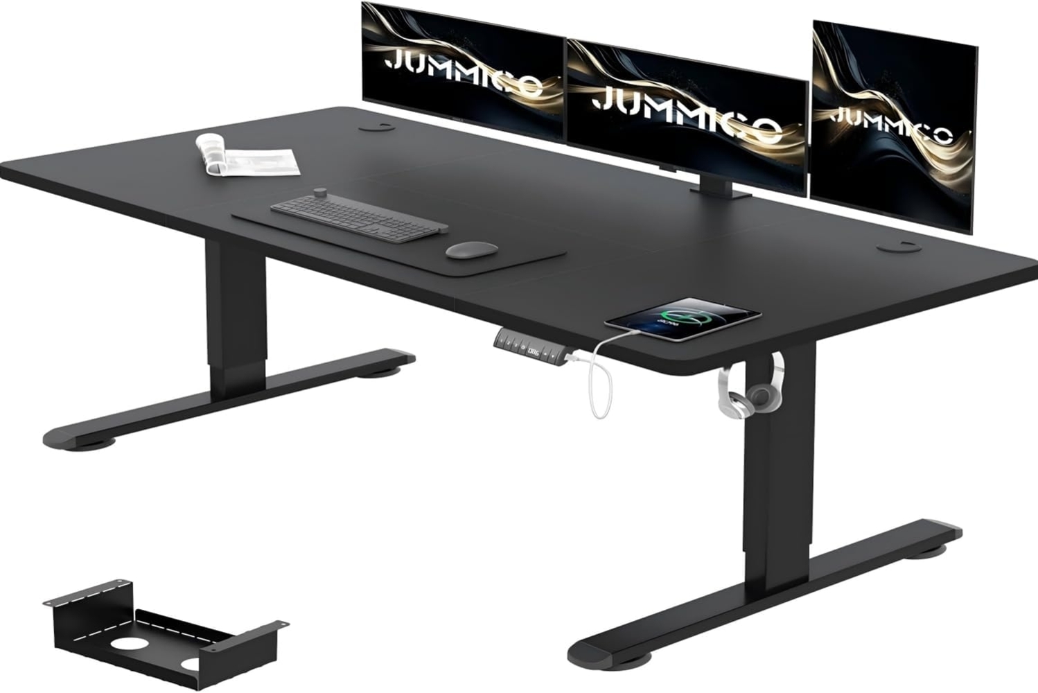 JUMMICO Höhenverstellbarer Schreibtisch 140x80 cm mit Kabelwanne, Höhenverstellbar Elektrisch Stehpult mit USB-Buchse, Computertisch, Ergonomischer Steh-Sitz Tisch, Bürotisch, Schwarz Bild 1