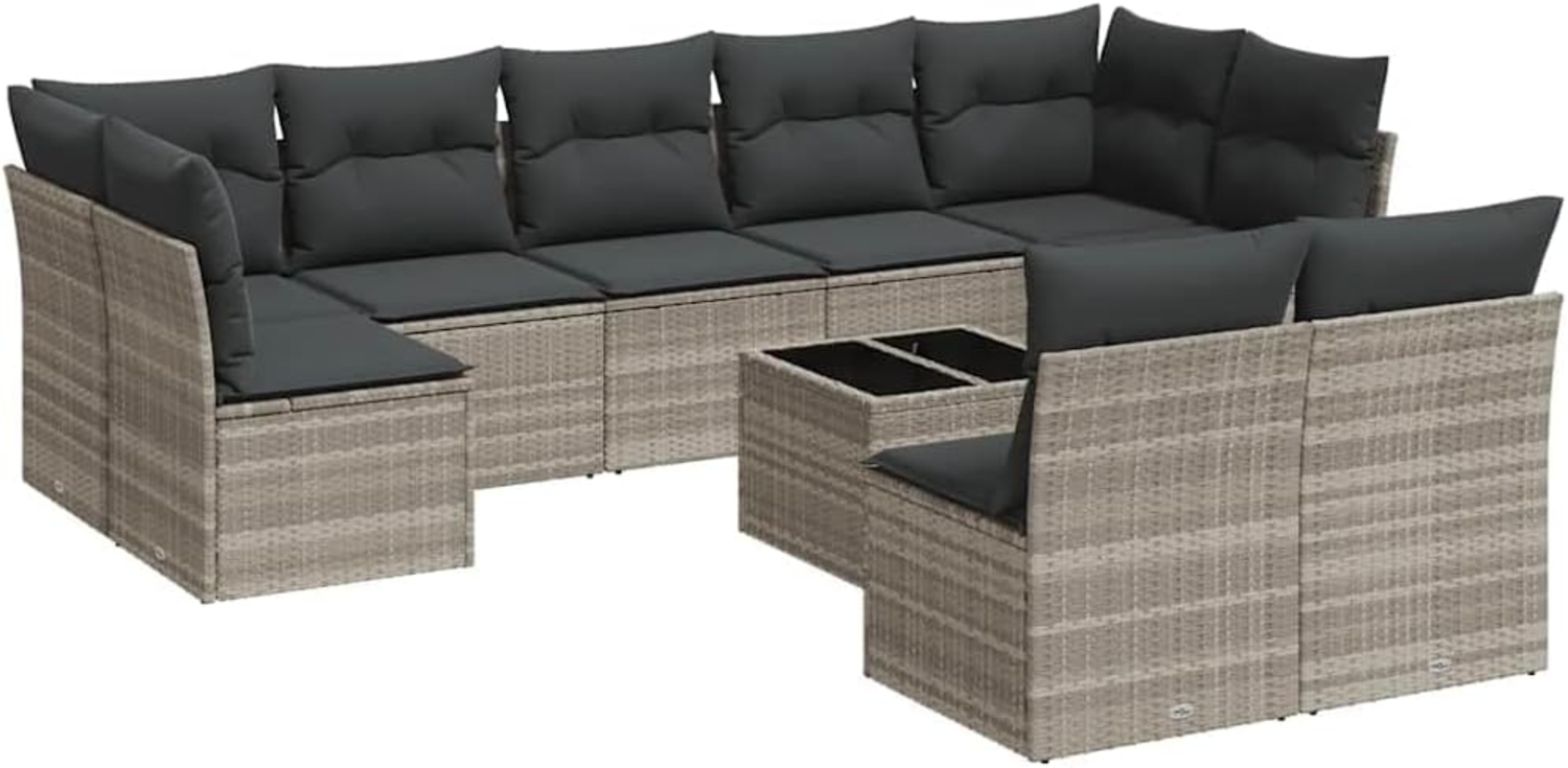 vidaXL 10-tlg. Garten-Sofagarnitur mit Kissen Hellgrau Poly Rattan 3250001 Bild 1