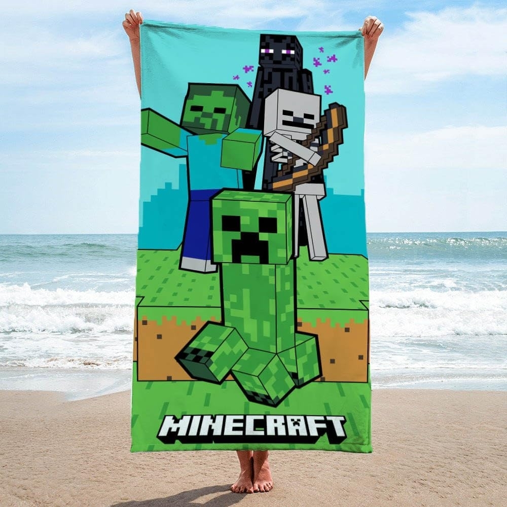 Minecraft Creeps Strandtuch für Jungen 70x140 cm Handtuch Duschtuch Creeper aus 100% Baumwolle Bild 1