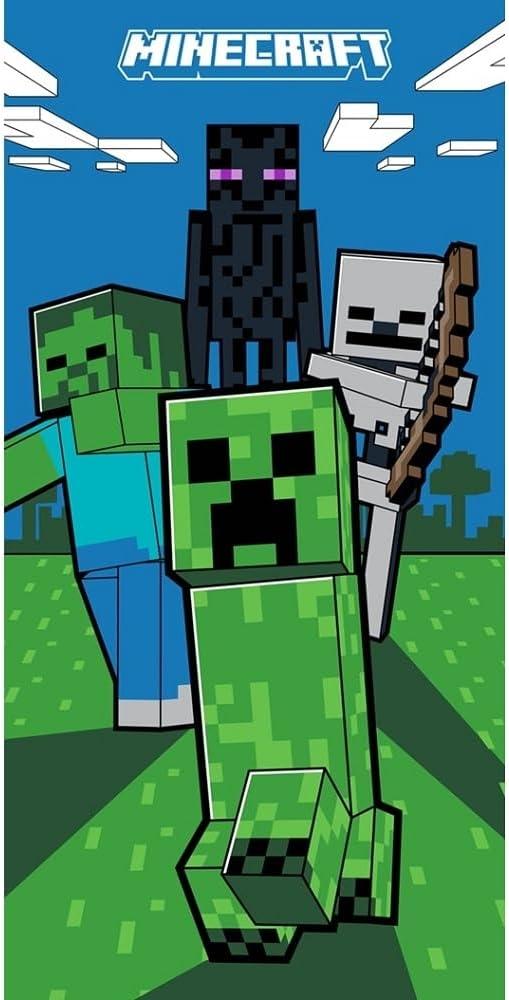 Minecraft Creeps Strandtuch für Jungen 70x140 cm Handtuch Duschtuch Creeper aus 100% Baumwolle Bild 1