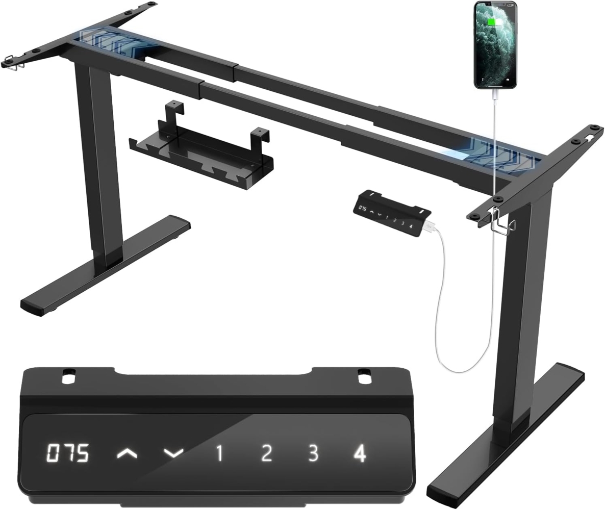 JUMMICO Dual-Motor Tischgestell Höhenverstellbar mit USB-Buchse und Kabelwanne, Elektrisch Höhenverstellbarer Schreibtisch Gestell mit Sitz-Steh-Erinnerungs und Rollen（Schwarz） Bild 1