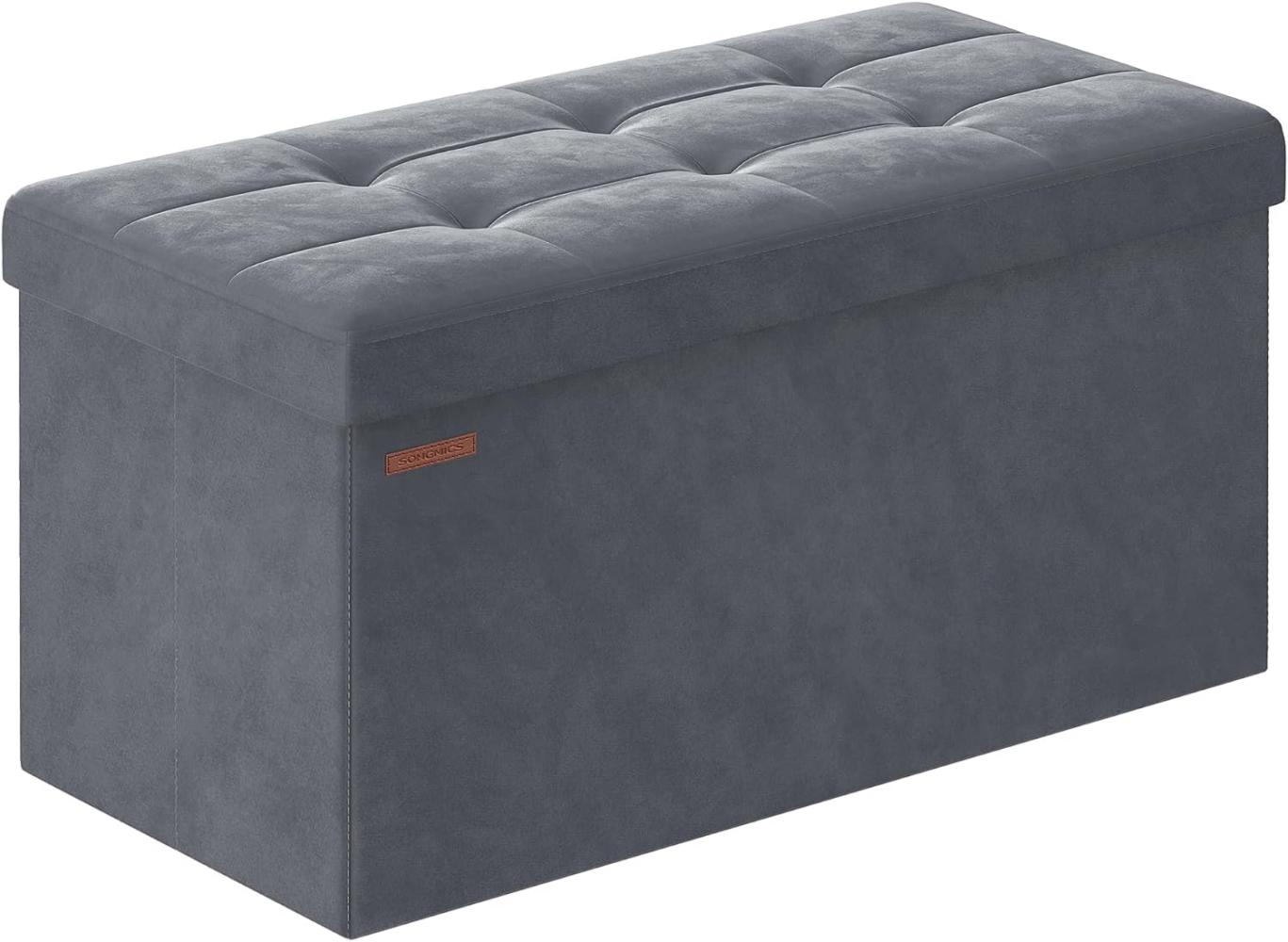 Songmics Storage Ottoman, Foldable Velvet Storage Bench, 2 Extra Storage Boxes, 15 x 30 x 15 Inches, 660 lb Load Capacity, for Entryway, Living Room, Bedroom, Slate Gray LSFDE247G01 Bild 1