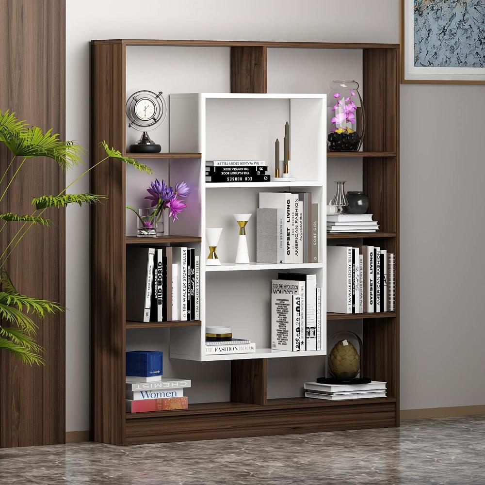 Homidea Venus Bücherregal - Standregal - Büroregal - Raumtieler für Wohnzimmer/Büro in modernem Design (Nußbaum/Weiß) Bild 1