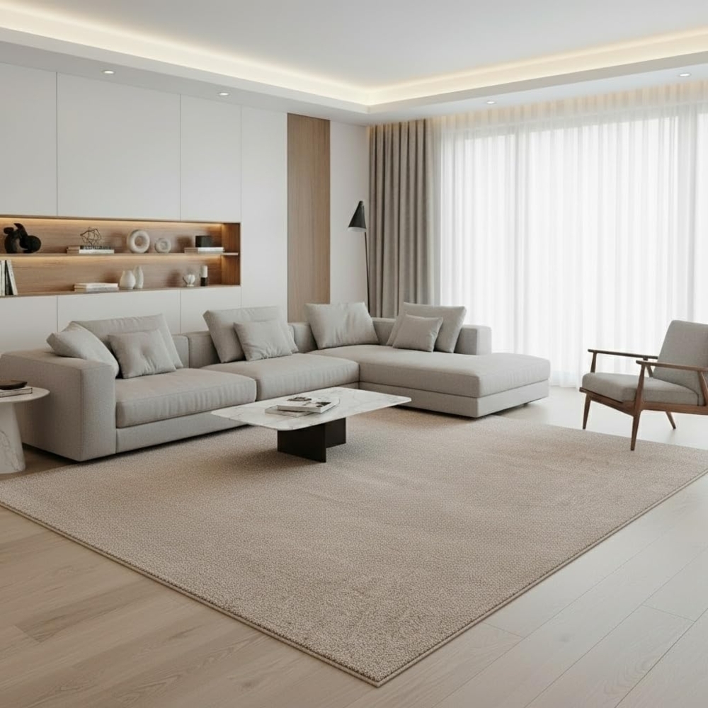 Jimri Moderner Teppich Wohnzimmer – Weich, Strapazierfähig & Pflegeleicht – Einfarbig Beige, Rund & Rechteckig – Hochwertige Verarbeitung – Oeko-TEX Zertifiziert – Beige, Rechteckig 80x150 cm Bild 1