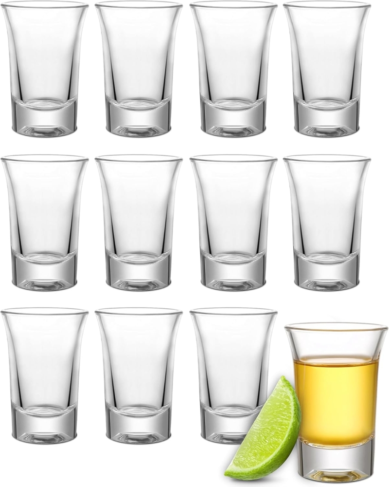 Praknu Schnapsglas 12er Set Schnapsgläser 4 cl - Shotgläser für jede Party - Stamperl, Glas, Spülmaschinenfest - Standfest dank dickem Boden - Pinneken, Pinnchen Bild 1