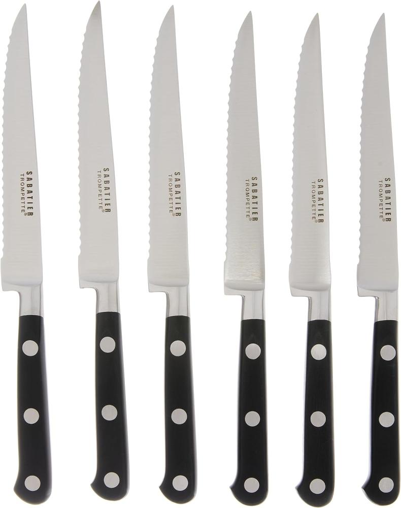 Richardson Sheffield SABATIER TROMPETTE Steakmesser-Set, für 6 Personen, rostfrei & hochglanzpoliert, Scharfe Messer mit Wellenschliff, Steakbesteck, Pizzabesteck Bild 1