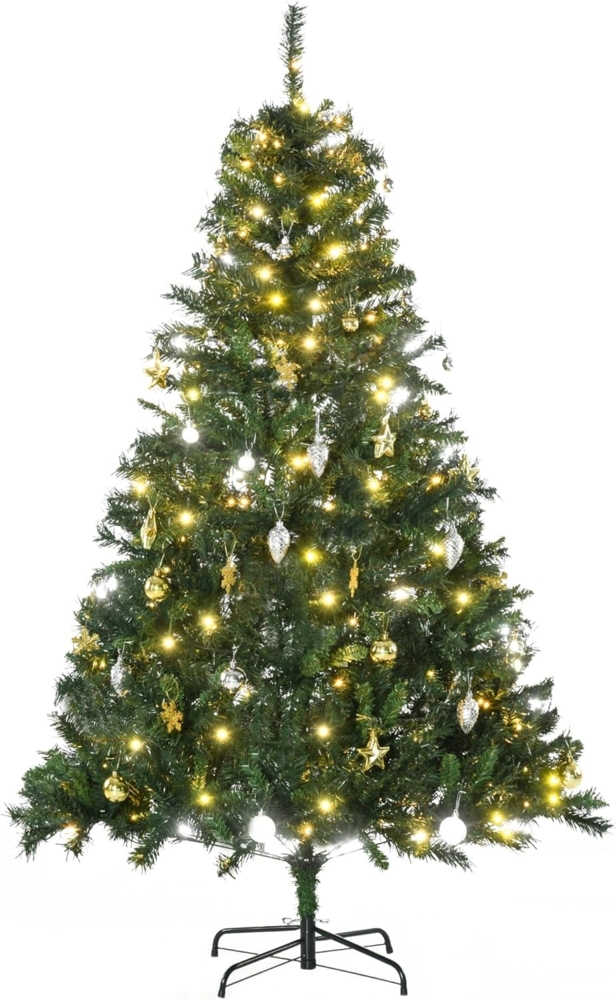 HOMCOM Künstlicher Weihnachtsbaum mit Deko 200 LEDs 745 Spitzen, Tannen, 112 x 180 cm (BxH), grün Bild 1