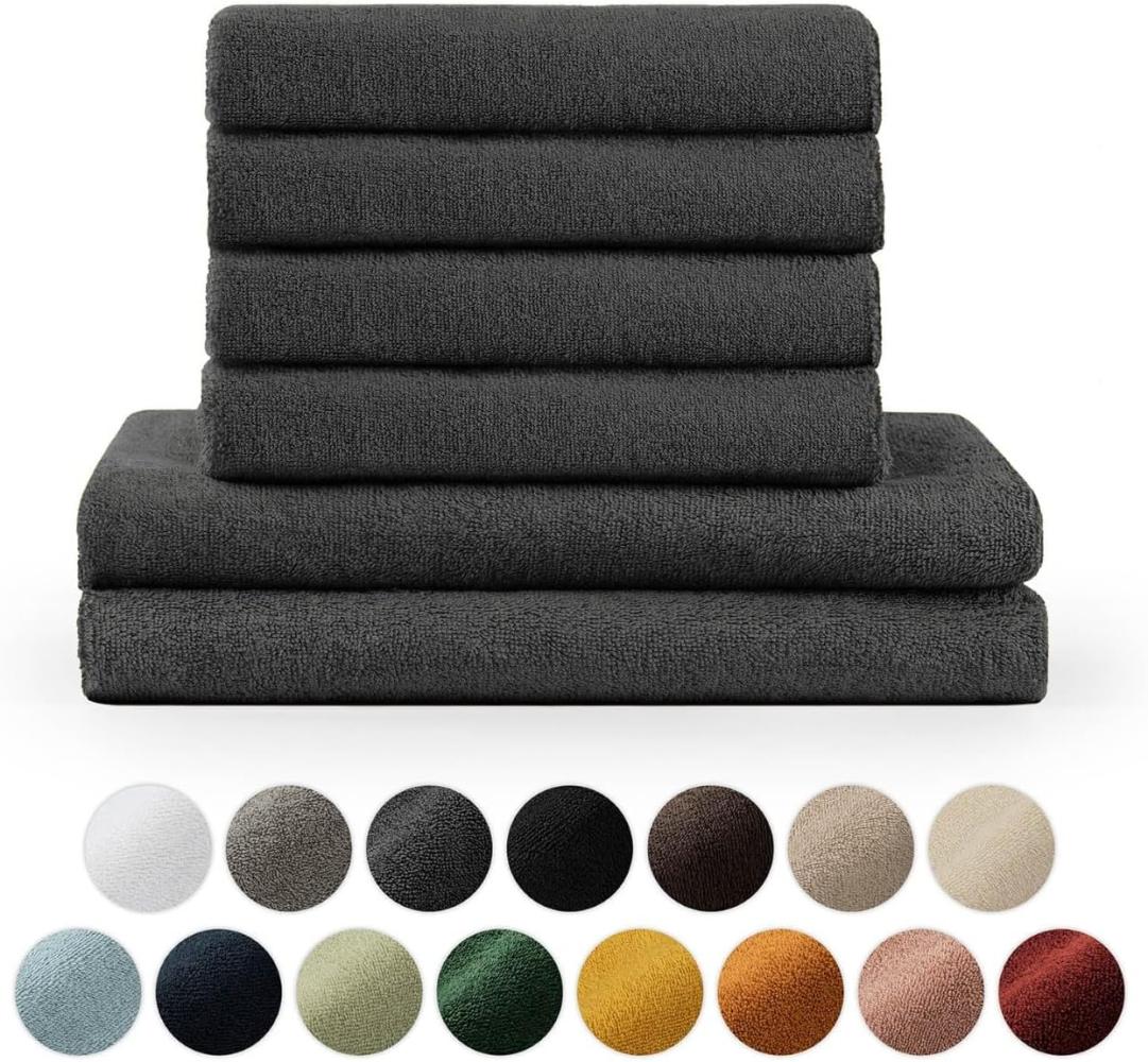 Blumtal Premium 6-TLG. Frottier Handtücher Set mit Aufhängschlaufen - 100% Baumwolle Oeko-TEX Zertifiziert, Weich, Saugstark - 2X Badetuch (70x140 cm), 4X Handtuch (50x100 cm), Anthrazit Bild 1